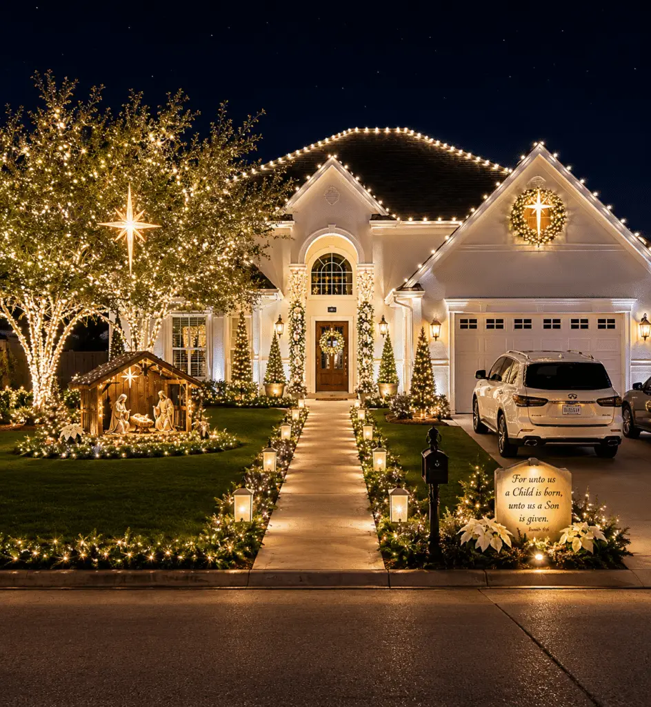 Custom Christmas light display on a home in Ponchatoula, LA