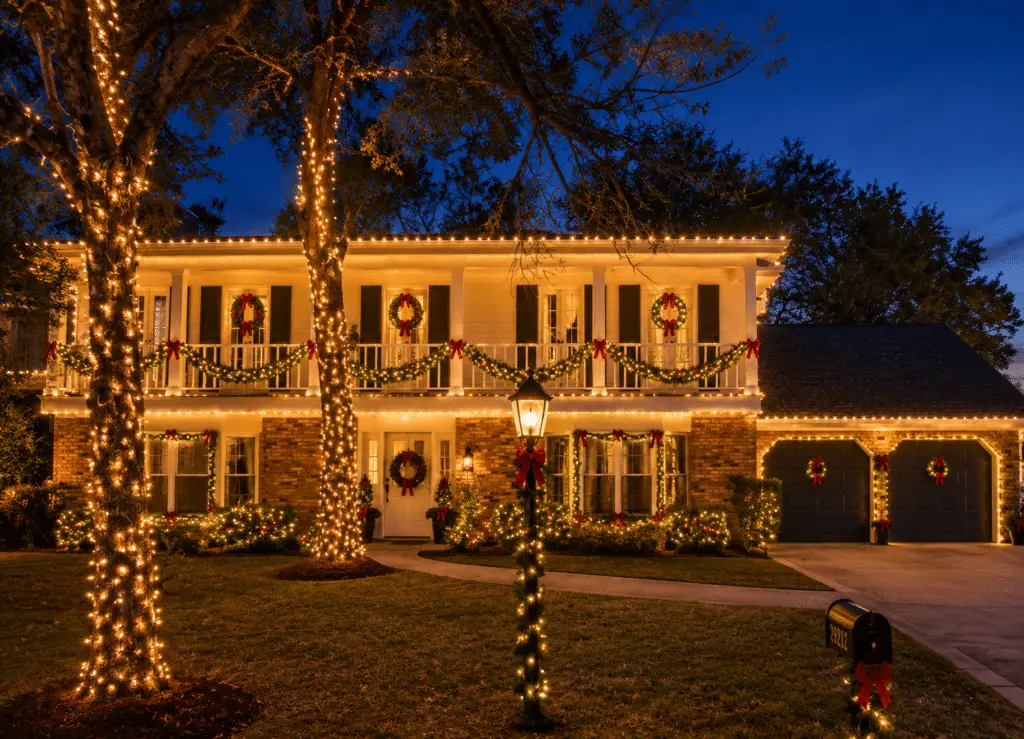 Professional Christmas light installation on a Gulfport, MS home by Be The Light Decor