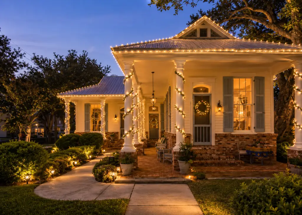 Professional Christmas light installation on a Pass Christian, MS home by Be The Light Decor